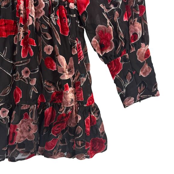 Fate Womens‎ Large Floral Velvet Mini Dress Sheer Romantic Cottagecore - Picture 12 of 13